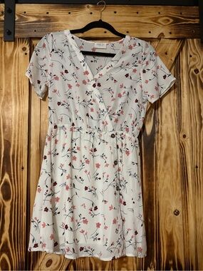 Vero Moda White Floral Wrap-Front Mini Dress with Pink and Burgundy Accents